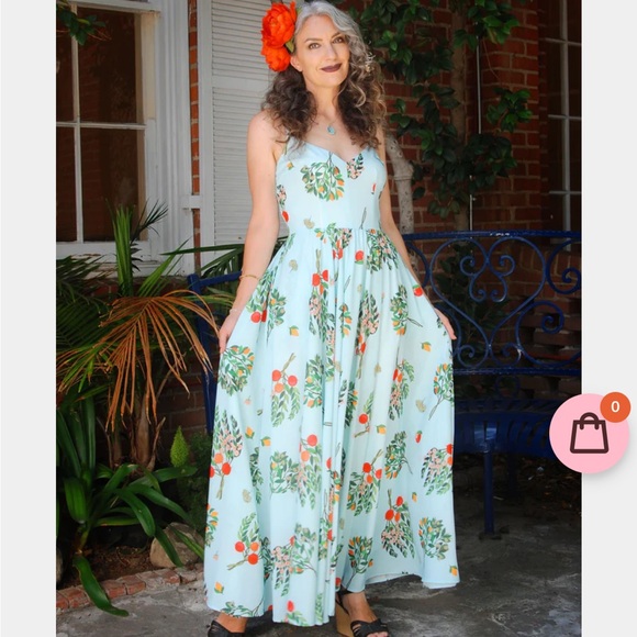 Pinup Girl Clothing Amalie Maxi gown in persimmon and kumquat Crepe - Picture 1 of 5